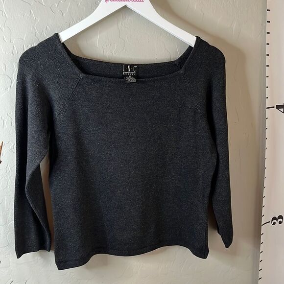INC Petite Square Neck Sweater. Gray. Size Medium. Slight Crop. Runs Small. - Picture 5 of 8